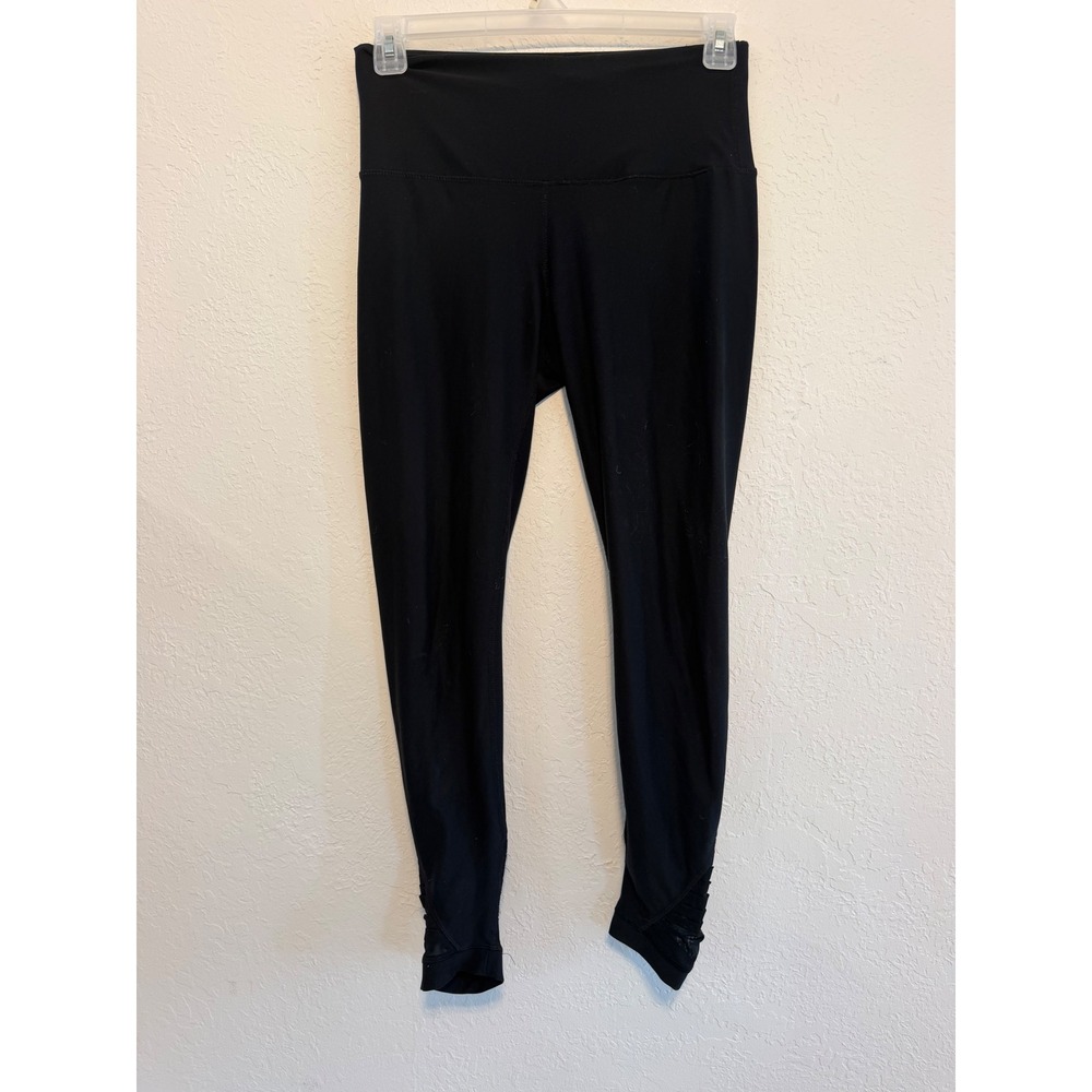 90 Degree by Reflex Black High Waisted Mesh Pleated Ankle Leggings Medium